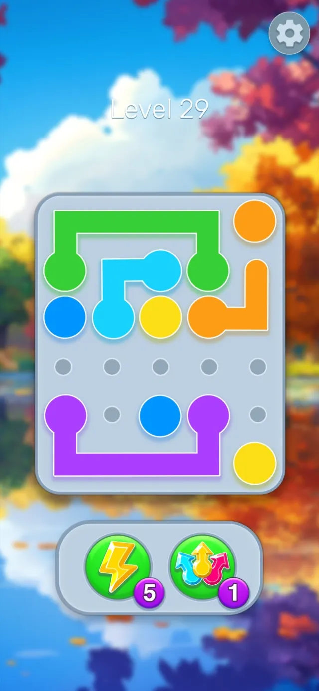 Level 29: a puzzle board over an autumn lake